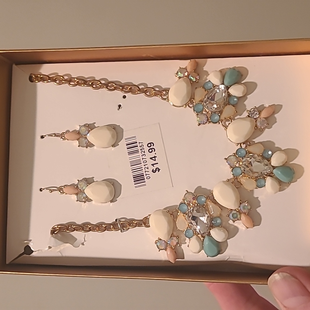 Faux Opal, Turquoise & cz Necklace & Earring Set